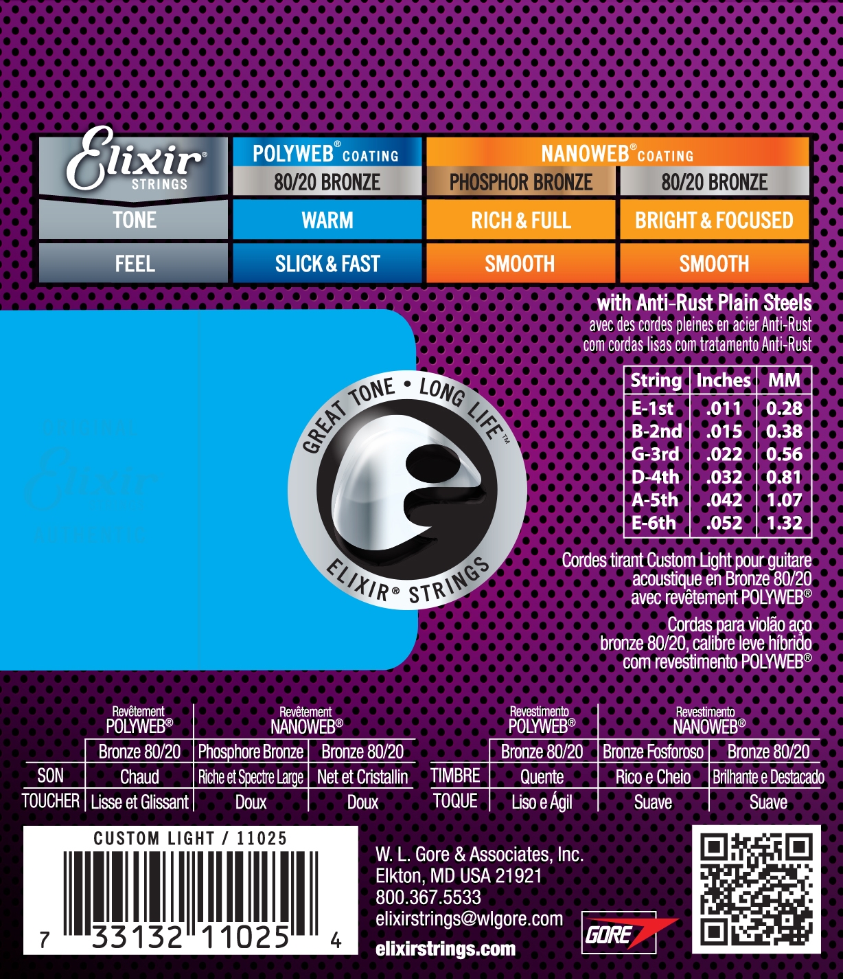 Elixir 80/20 Bronze Custom Light 11-52 POLYWEB Acoustic Strings - Image 2
