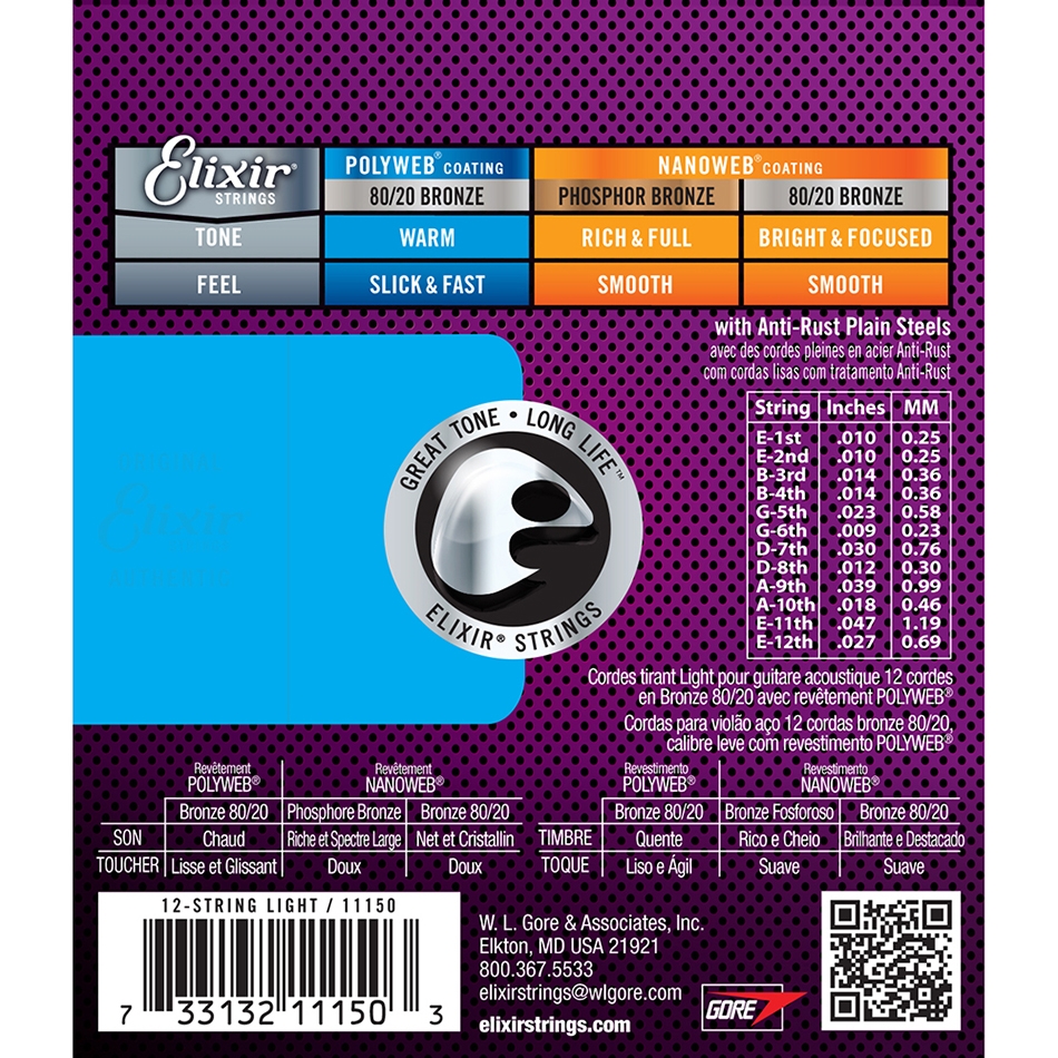 Elixir 12-String Acoustic 80/20 Bronze POLYWEB Light .010-.047 - Image 2