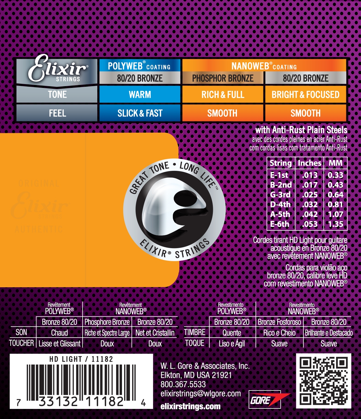 Elixir 80/20 Bronze NANOWEB HD Light Acoustic Strings (13-53) - Image 3