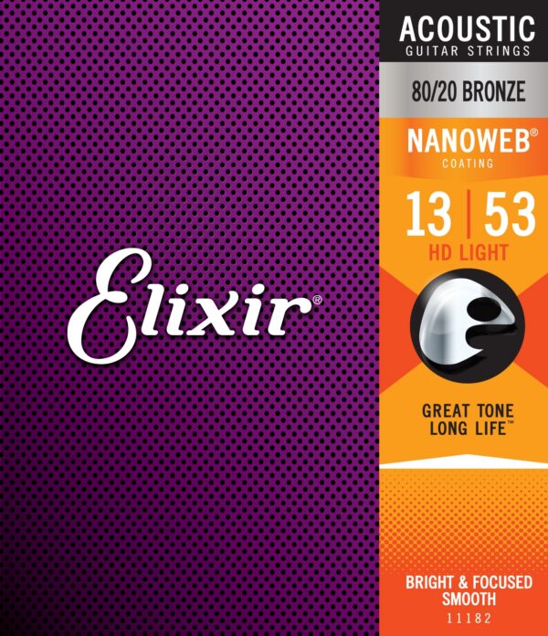 Elixir 80/20 Bronze NANOWEB HD Light Acoustic Strings (13-53)