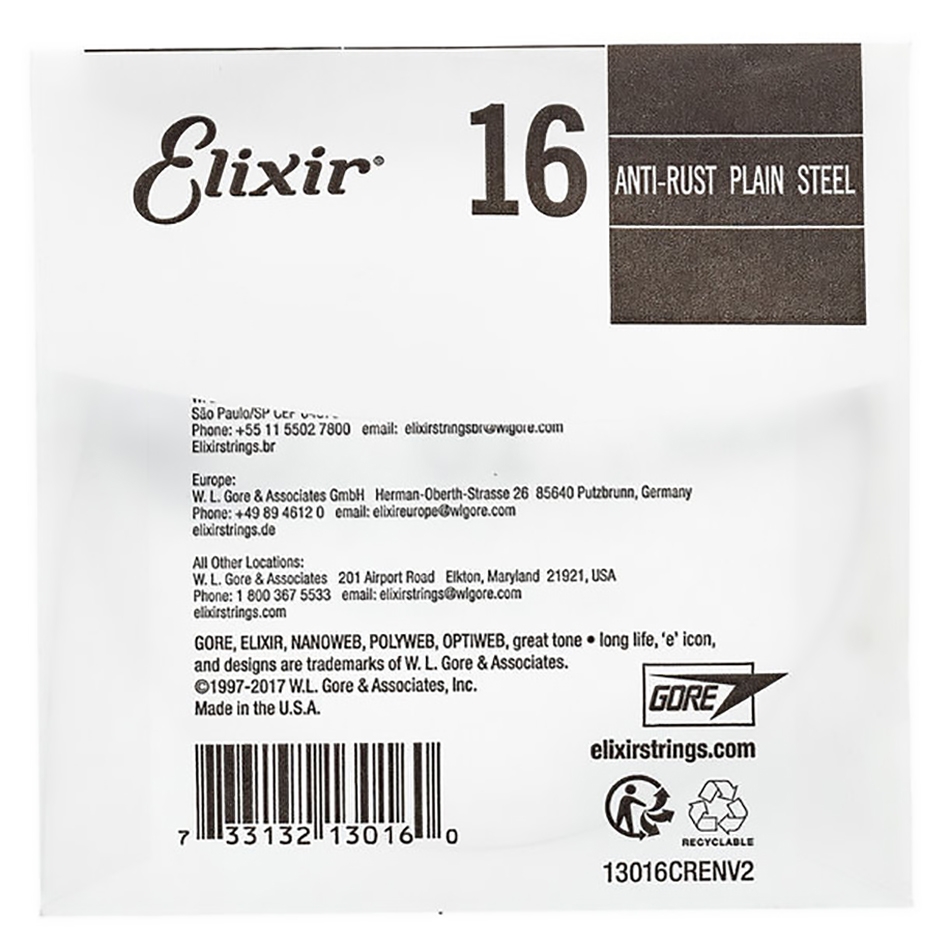 Elixir .016 Anti-Rust Plain Steel Single String - Image 2