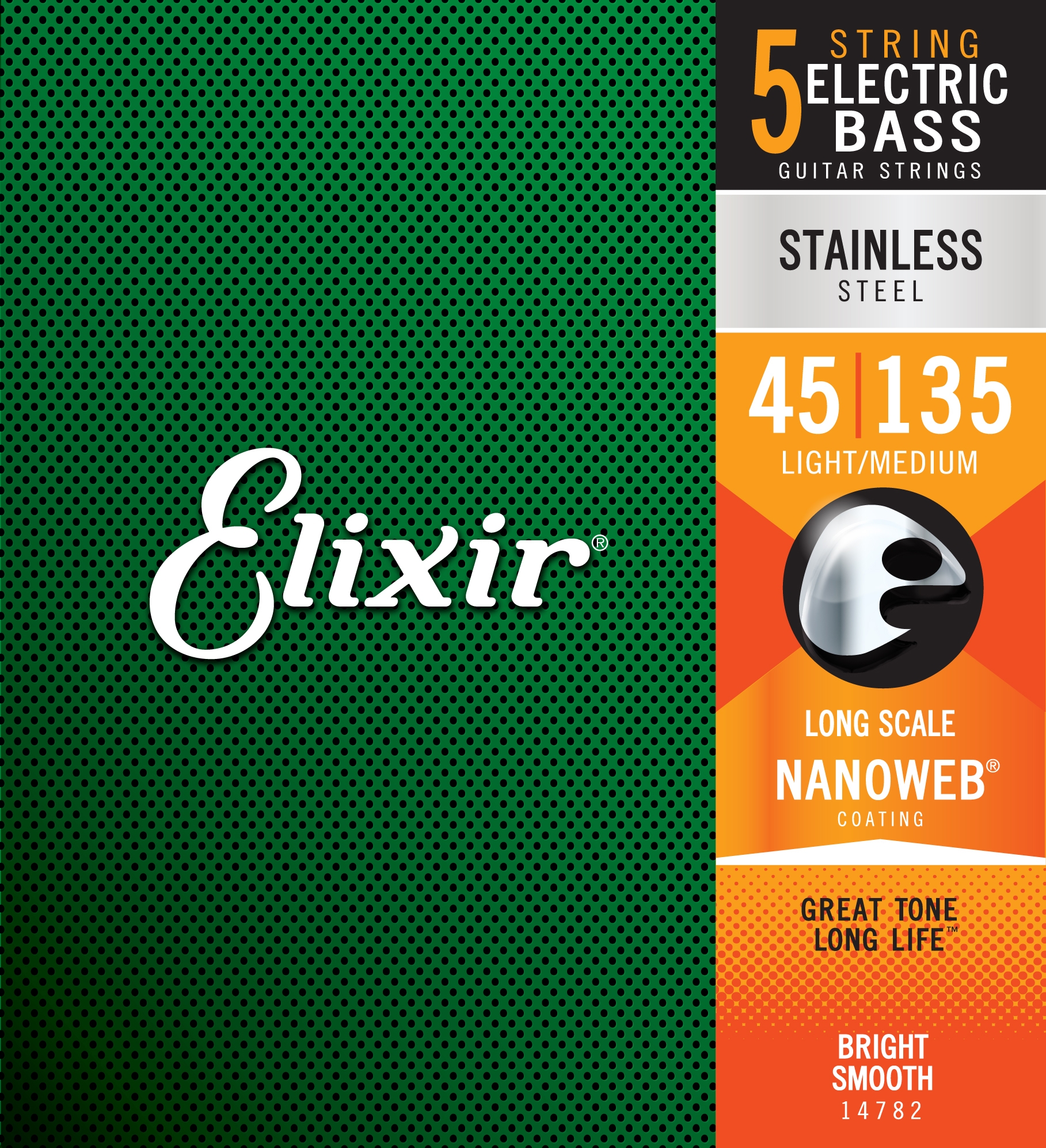 Elixir 5-String Stainless NANOWEB .045-.135 Long Scale