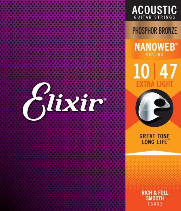 Elixir NANOWEB Phosphor Bronze Acoustic Strings, Extra Light 10-47