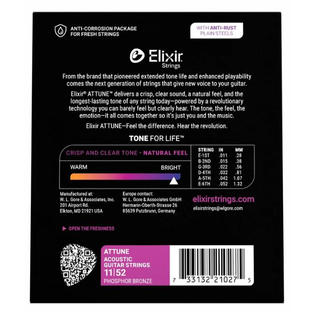 Elixir 21027 Attune Phosphor Bronze Strings 11-52 - Image 2