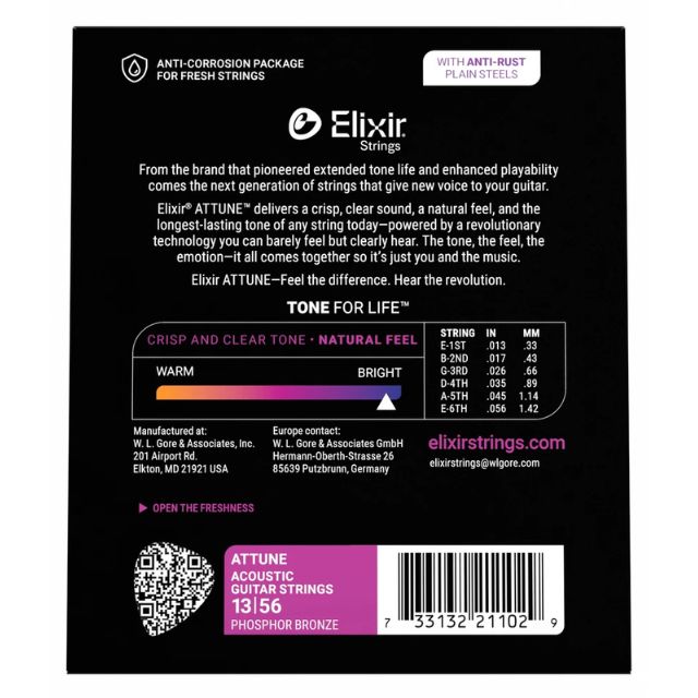 Elixir 21102 Attune Phosphor Bronze Acoustic Strings, Medium 13-56 - Image 2