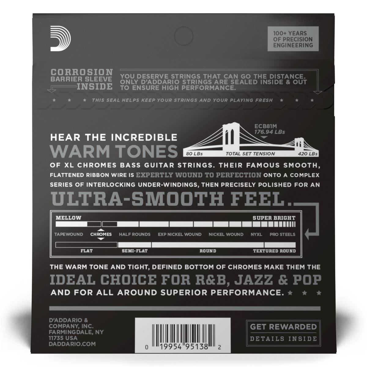 D'Addario ECB81M Chromes Flatwound Bass Strings 45-100 - Image 3