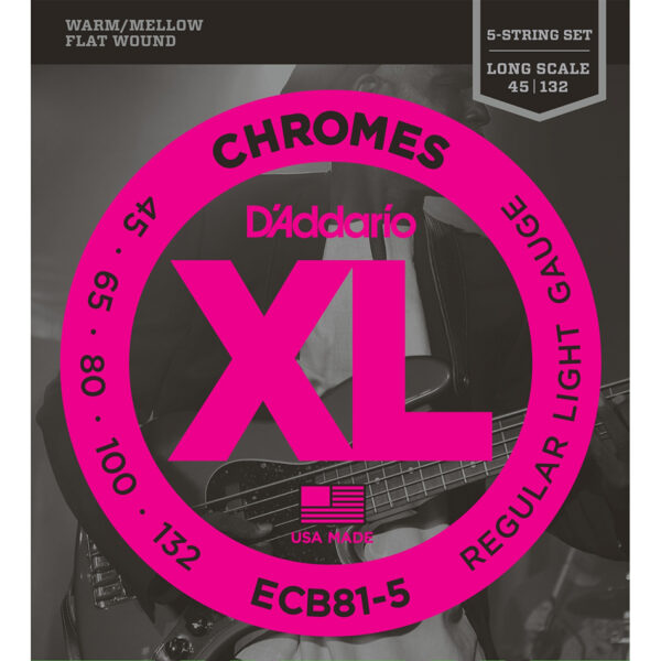 D'Addario ECB81-5 Chromes Flatwound 5-String Bass Strings 45-132
