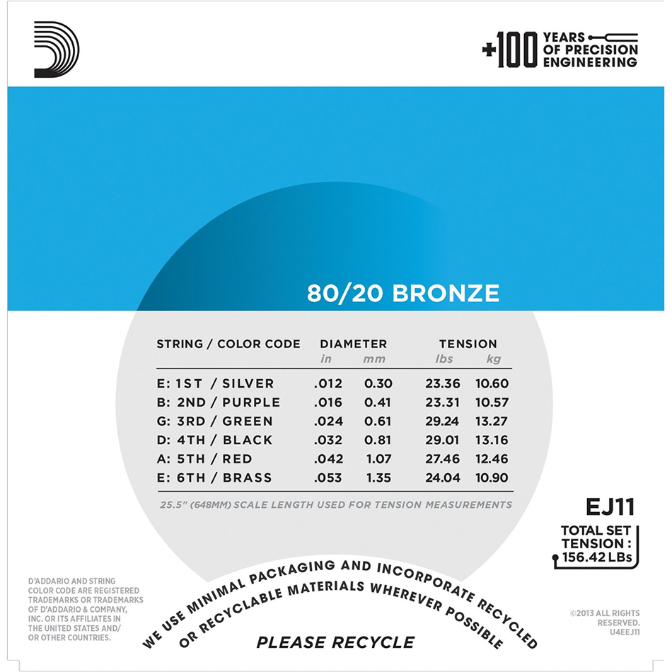 D'Addario EJ11 80/20 Bronze Acoustic Strings, Light - Image 4