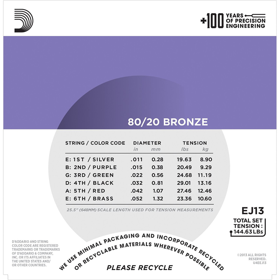 D'Addario EJ13 80/20 Bronze Acoustic Strings - Custom Light - Image 4