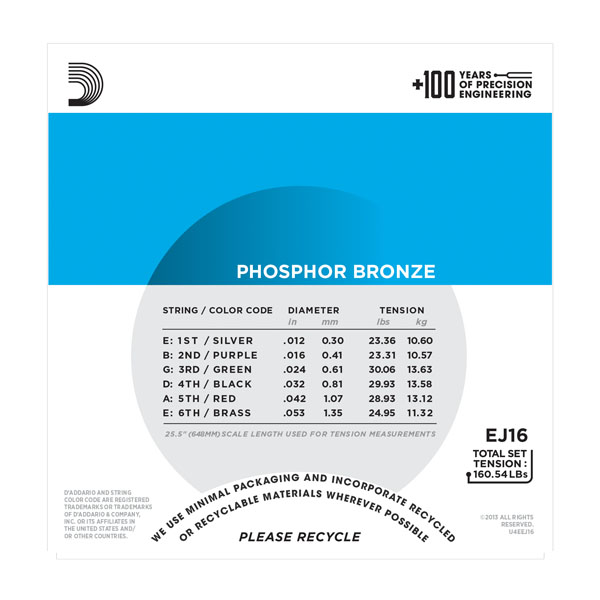 D'Addario EJ16 Phosphor Bronze Light Acoustic Strings - Image 3