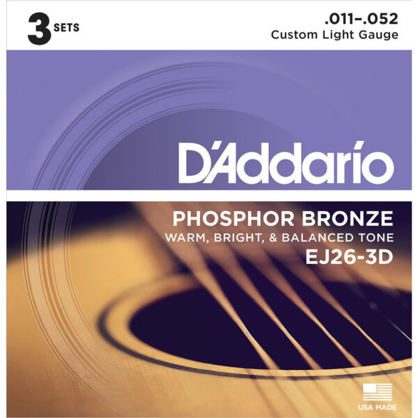 D'Addario EJ26-3D Phosphor Bronze Custom Light 3-Pack