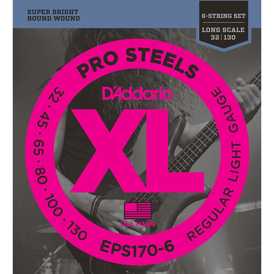 D'Addario EPS170-6 ProSteels 6-String Bass Set, 30-130 Long Scale