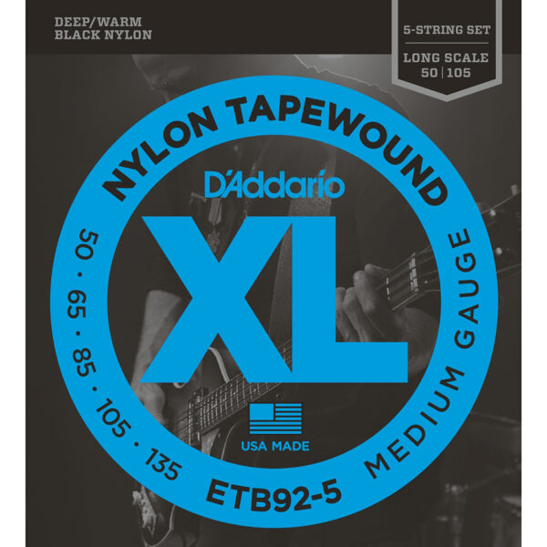 D'Addario ETB92-5 Black Tapewound 5-String Bass Set 50-135