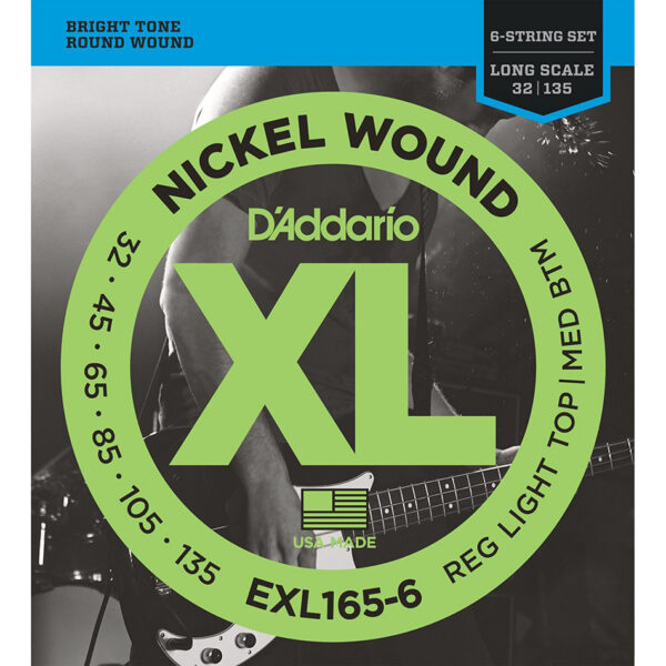 D'Addario EXL165-6 XL Nickel 6-String Bass Set 32-135 Long