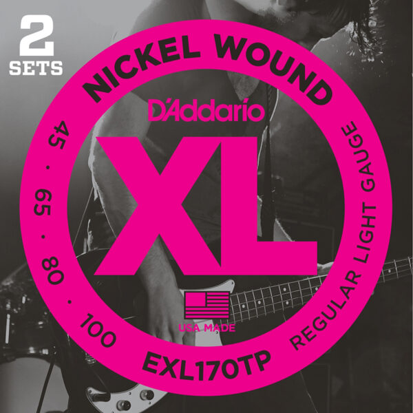 D'Addario EXL170TP Nickel Wound Bass Strings 45-100 Long Scale, 2-Pack