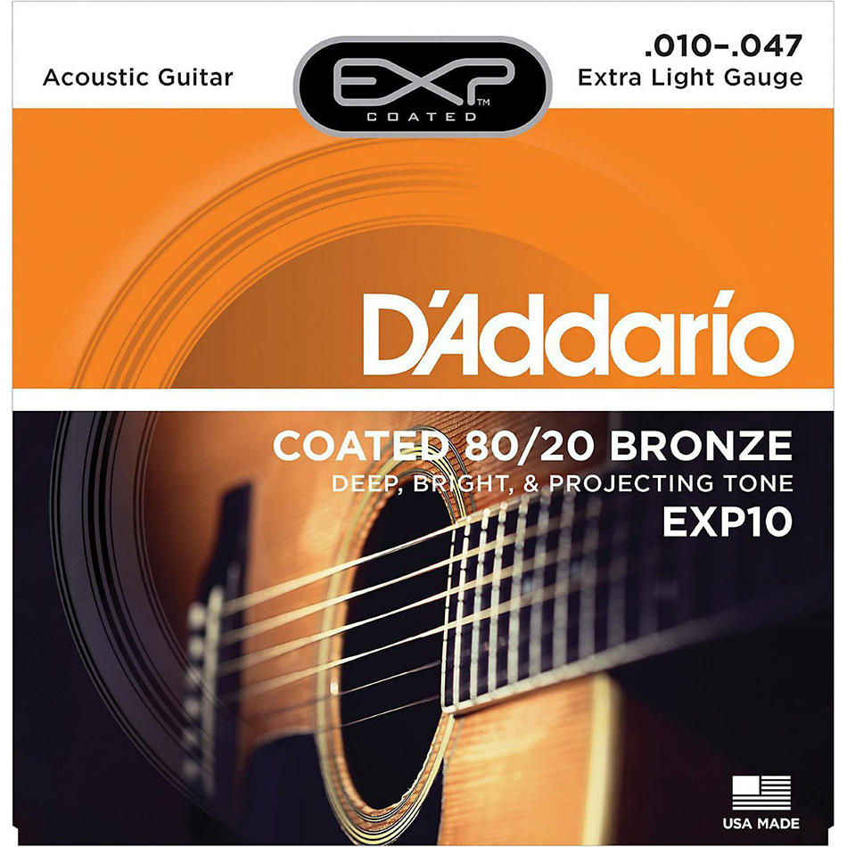 D'Addario EXP10 Coated 80/20 Bronze Acoustic Strings, X-Light 10-47