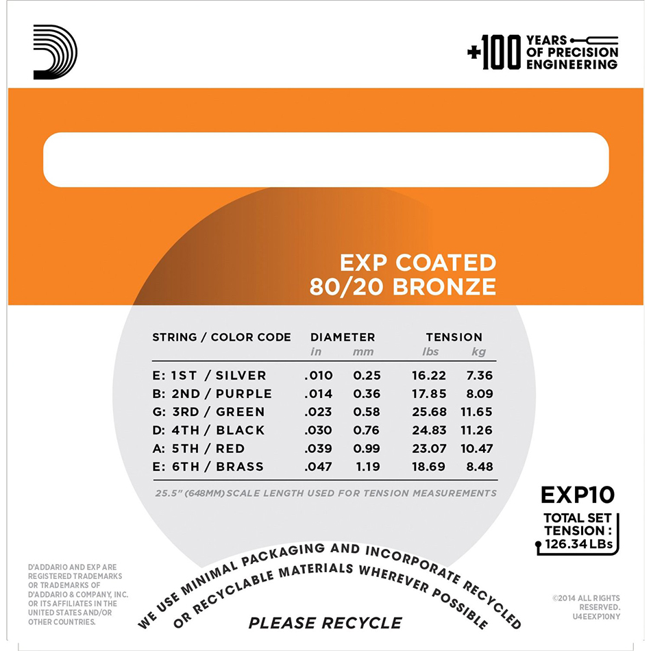 D'Addario EXP10 Coated 80/20 Bronze Acoustic Strings, X-Light 10-47 - Image 4