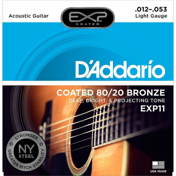 D'Addario EXP11 Coated 80/20 Bronze Acoustic Strings, Light
