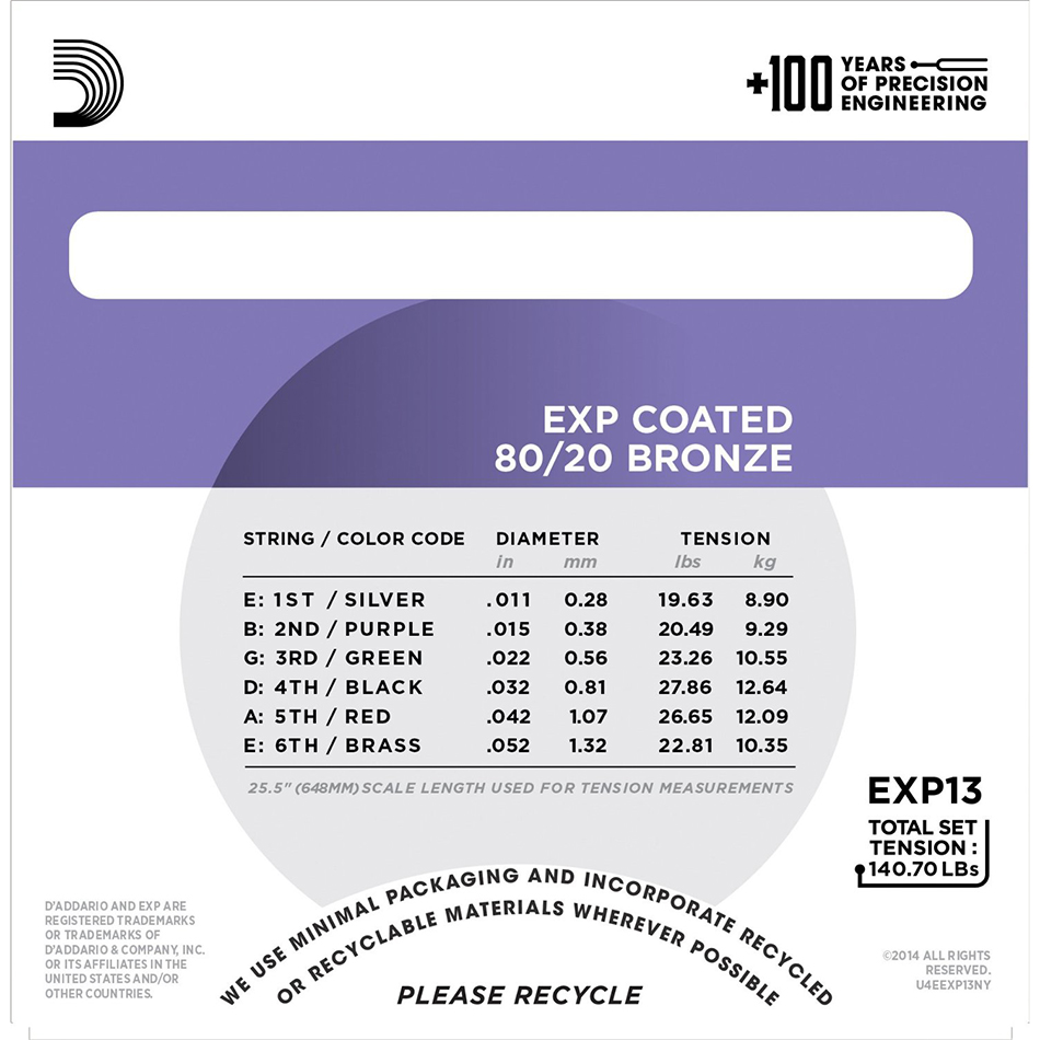 D'Addario EXP13 Coated 80/20 Bronze Custom Light Acoustic Strings - Image 4