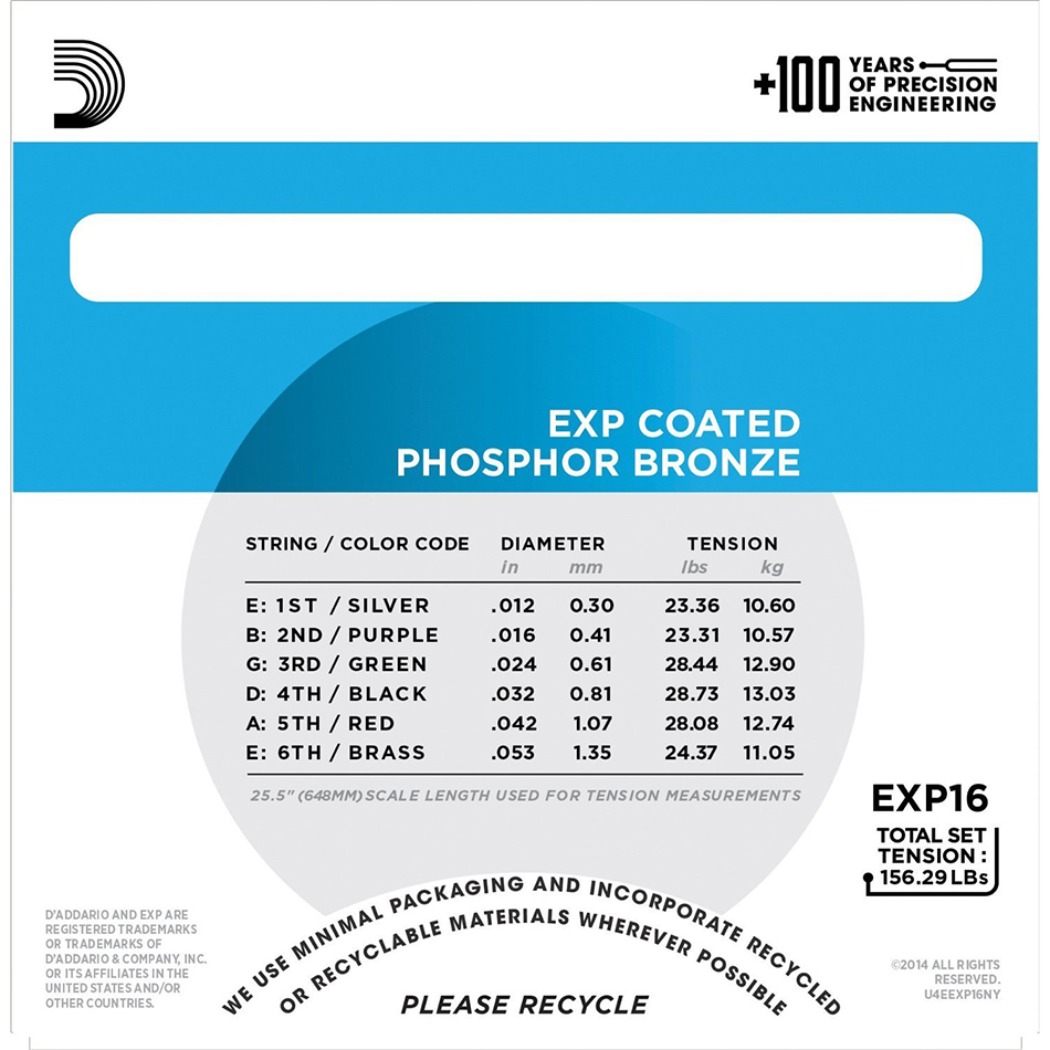 D'Addario EXP16 Coated Phosphor Bronze Acoustic Strings, Light - Image 4