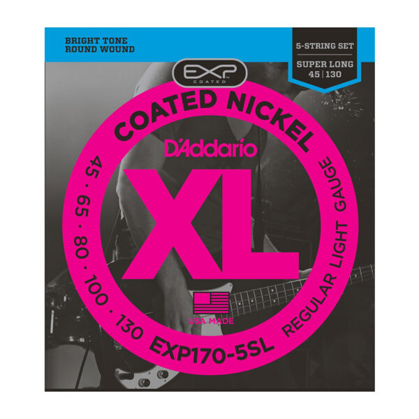 D'Addario EXP170-5SL Coated Nickel 5-String Bass Set 45-130