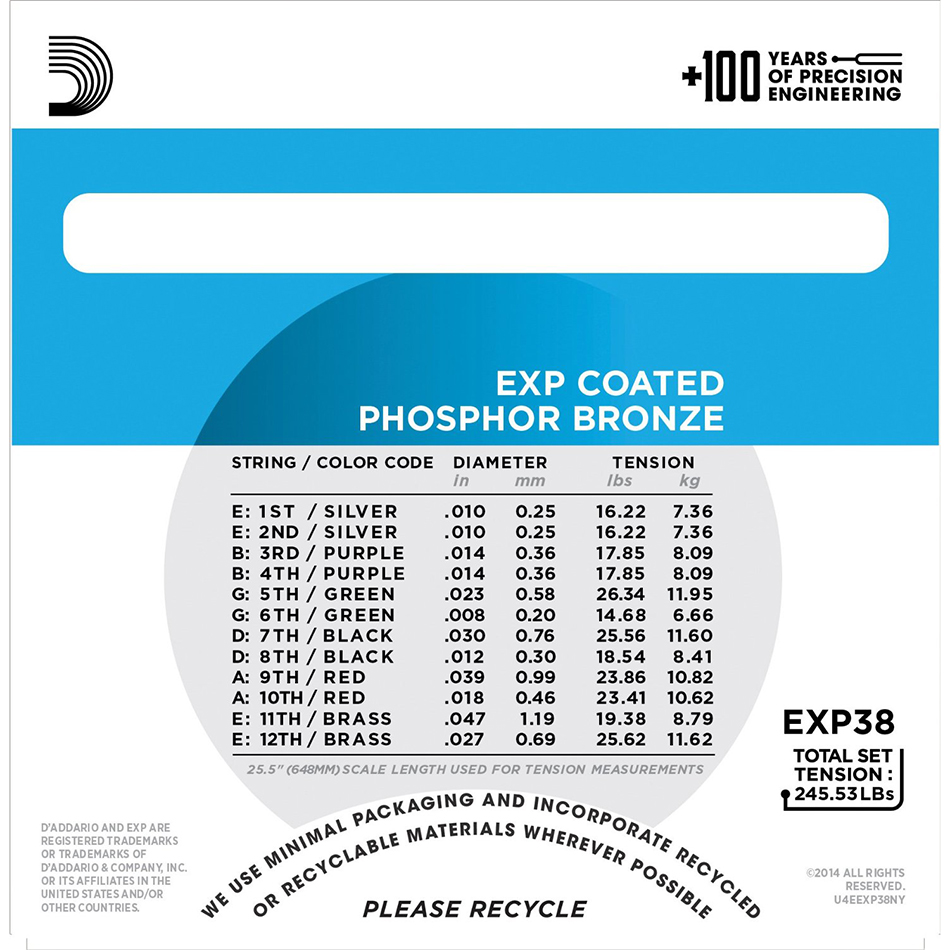D'Addario EXP38 12-String Acoustic Guitar Strings, Light - Image 4