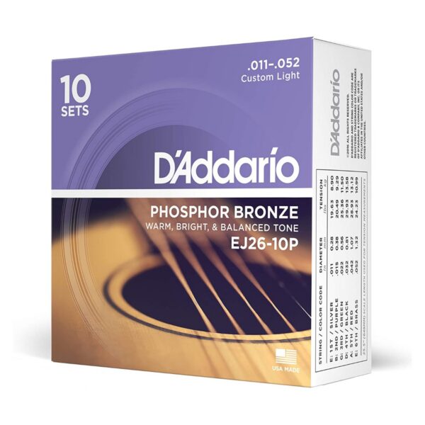 D'Addario EJ26-10P Phosphor Bronze Custom Light, 10-Pack
