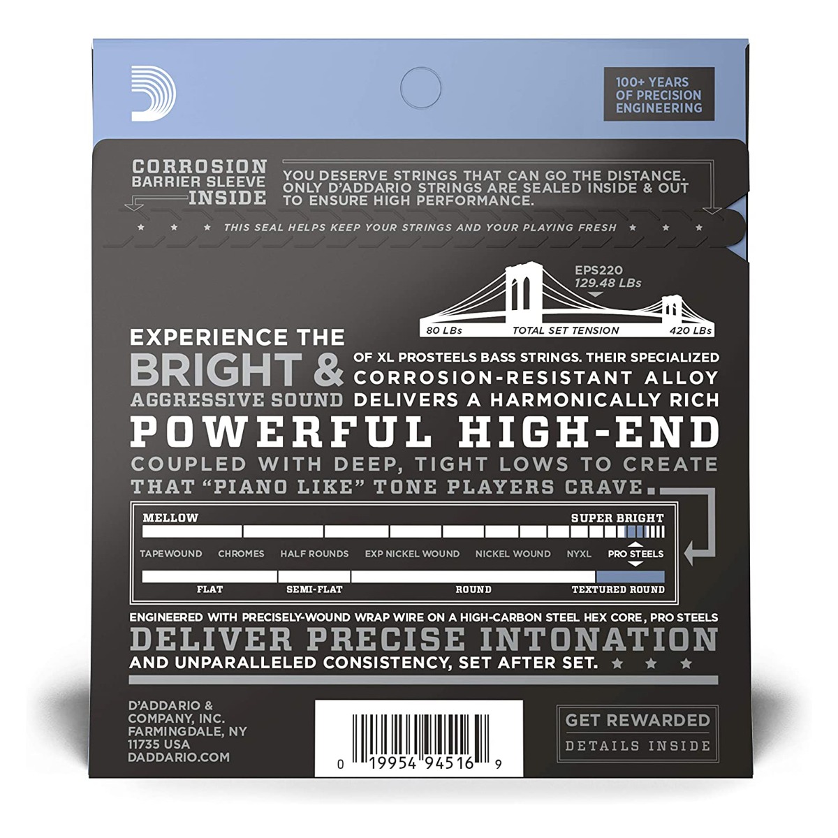 D'Addario EPS220-5 ProSteels 5-String Bass Set (45-125) - Image 2