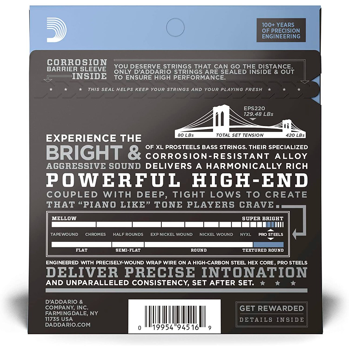 D'Addario EPS220-5 ProSteels 5-String Bass Set - Super Light 40-125 - Image 2