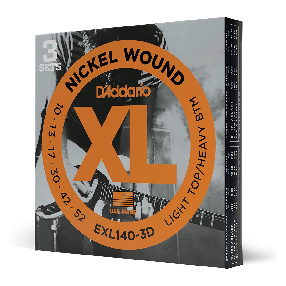 D'Addario EXL140-3D Light Top/Heavy Bottom 10-52, 3-Pack