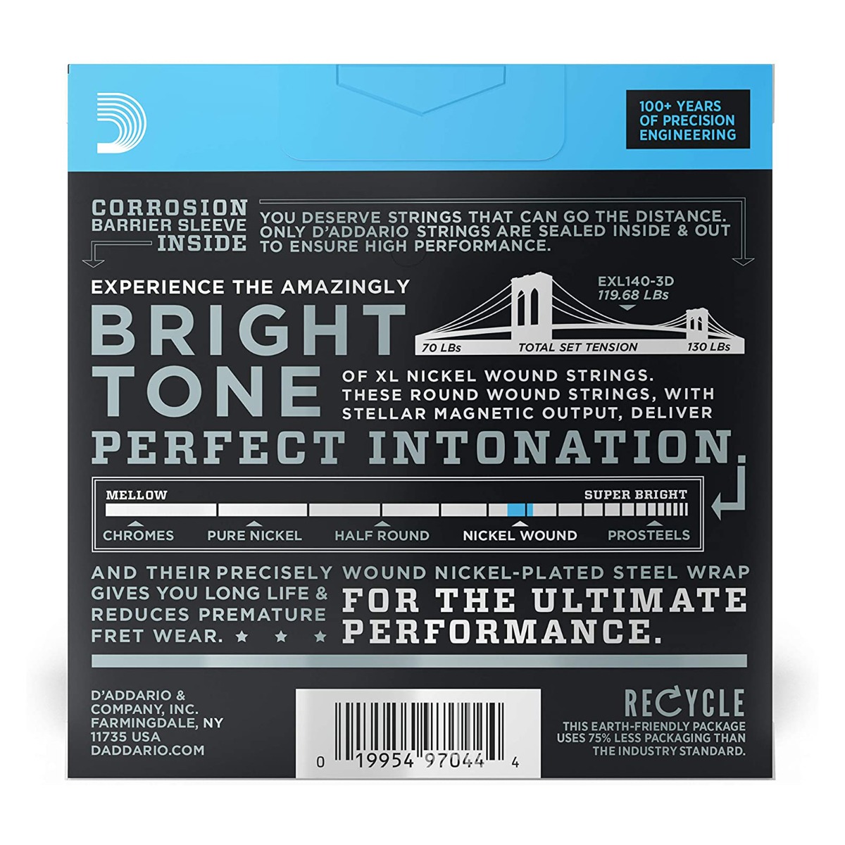 D'Addario EXL140-3D Light Top/Heavy Bottom 10-52, 3-Pack - Image 2