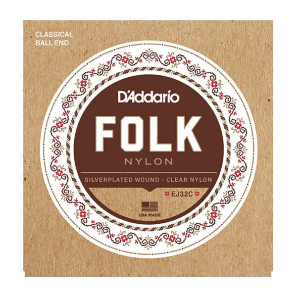 D'Addario EJ32C Folk Nylon Ball End Silver/Clear Set