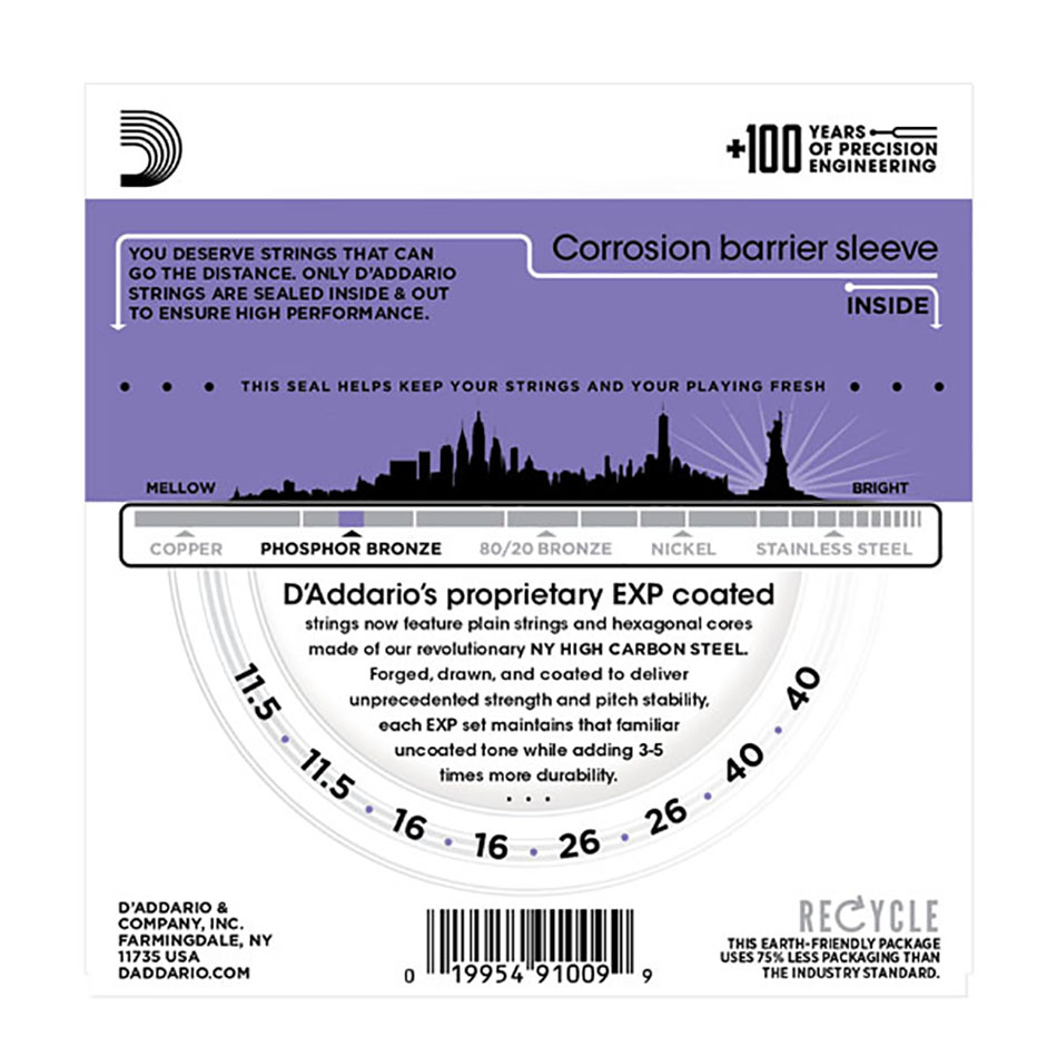 D'Addario EXP74CM Coated Phosphor Bronze Mandolin Custom Medium 11.5-40 - Image 4