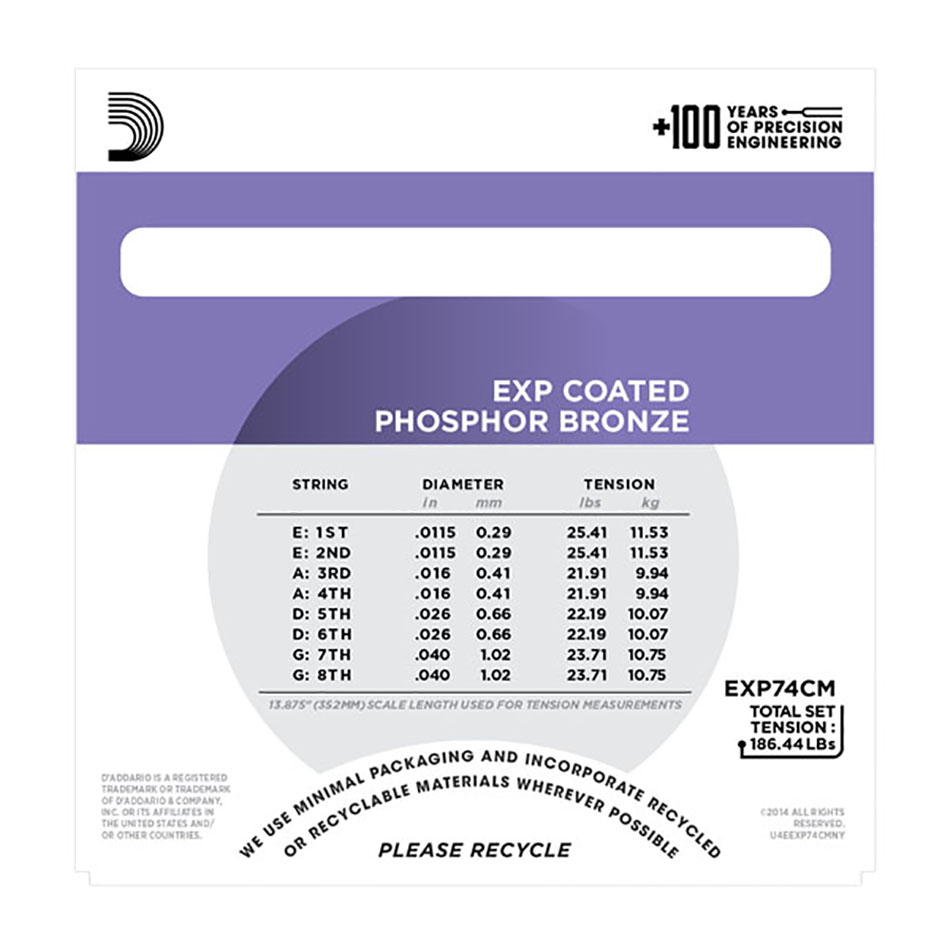D'Addario EXP74CM Coated Phosphor Bronze Mandolin Custom Medium 11.5-40 - Image 2