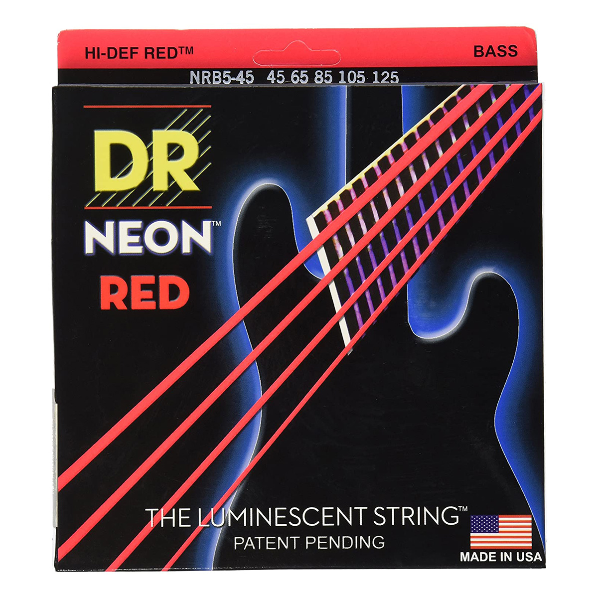DR Strings Hi-Def Neon Red Bass Strings 45-125