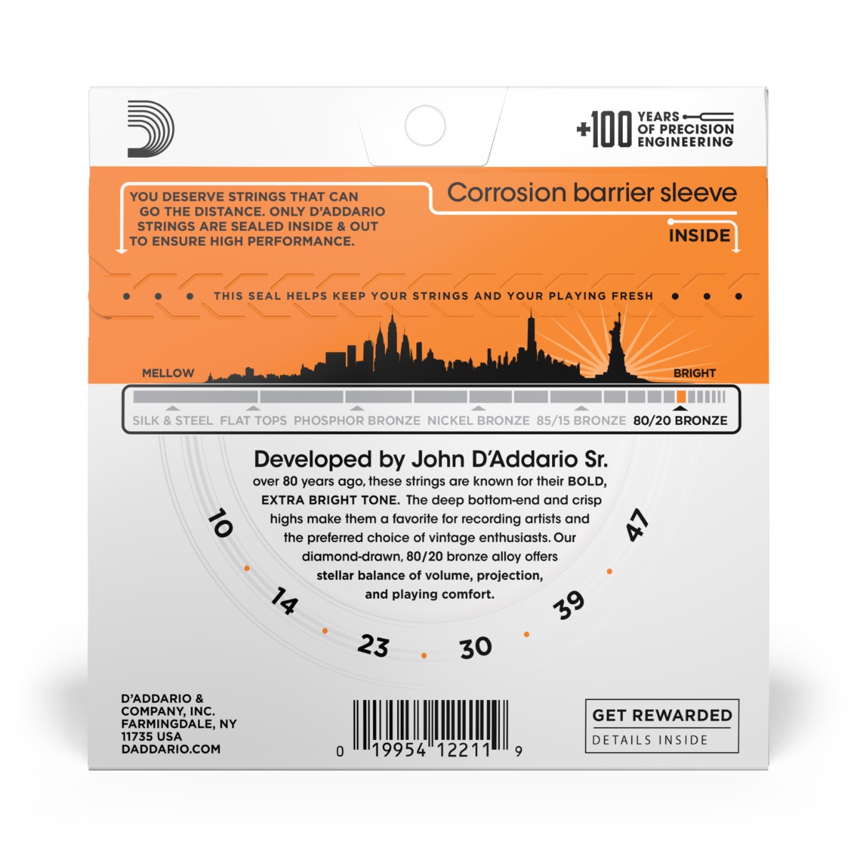 D'Addario EJ10 80/20 Bronze Acoustic Strings, Extra Light - Image 2