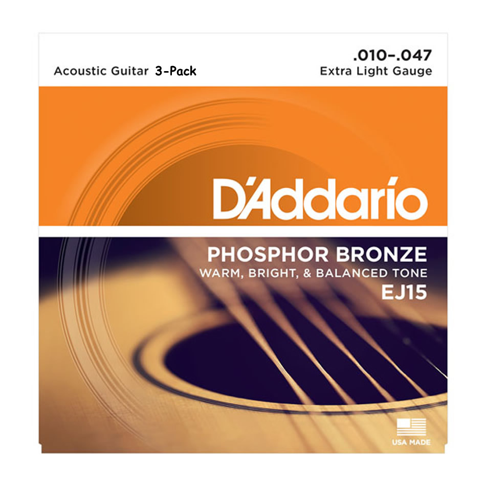 D'Addario EJ15 Phosphor Bronze Extra Light 10-47 (3-Pack) - Image 2