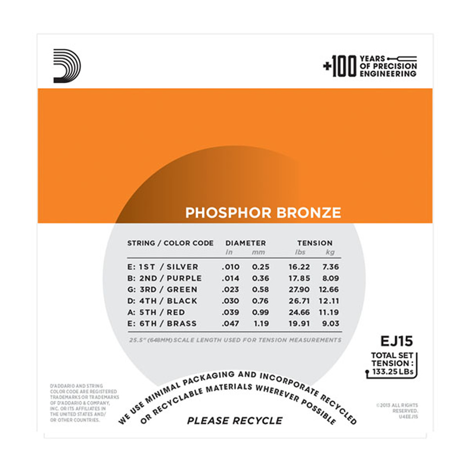 D'Addario EJ15 Phosphor Bronze Extra Light 10-47 (3-Pack) - Image 3