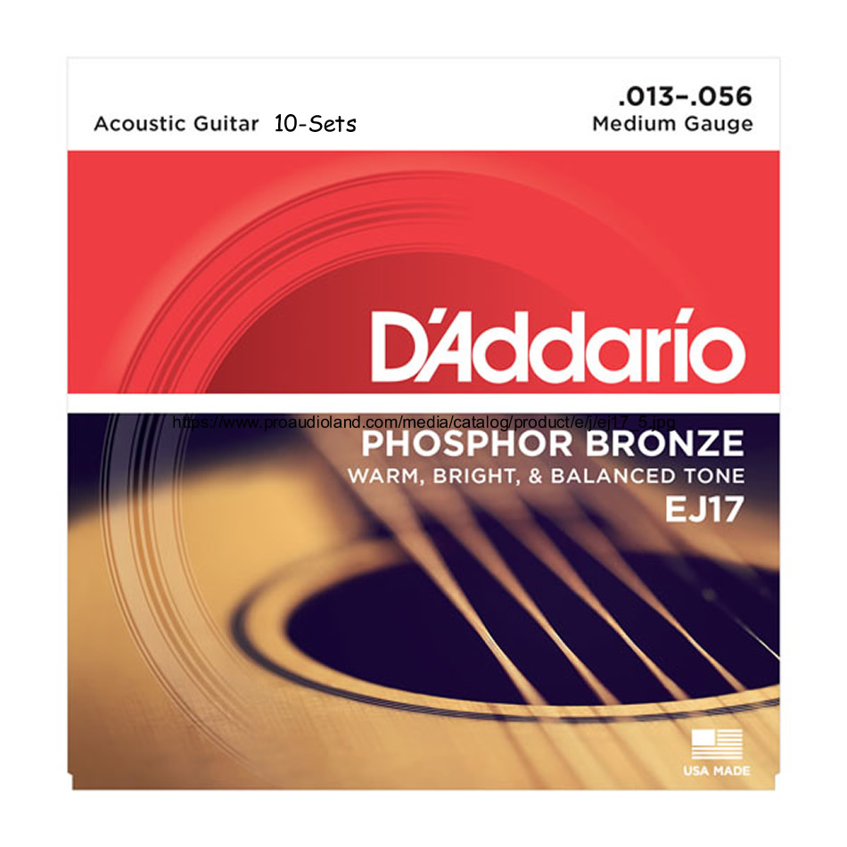 D'Addario EJ17 Phosphor Bronze Medium 13-56, 10-Pack
