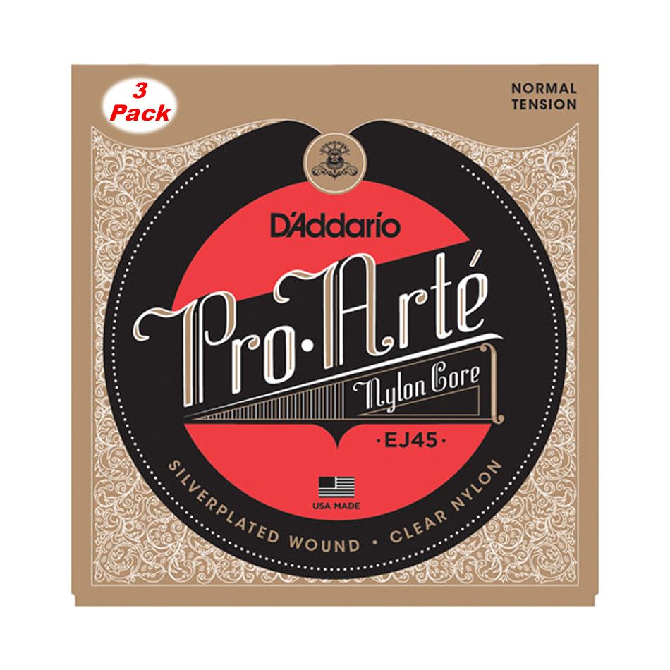D'Addario EJ45 Pro-Arte Nylon Classical Strings, Normal Tension .28-.43 (3-Pack)