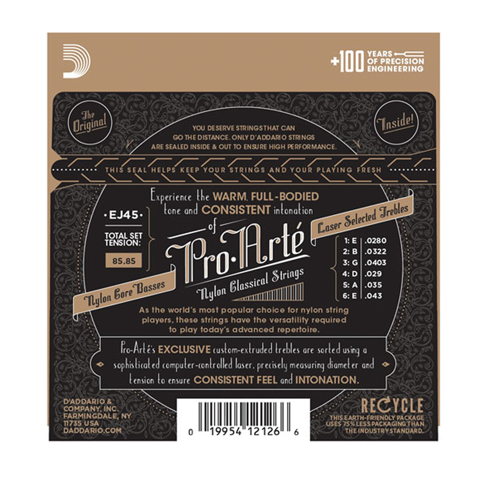D'Addario EJ45 Pro-Arte Nylon Classical Strings, Normal Tension .28-.43 (3-Pack) - Image 2