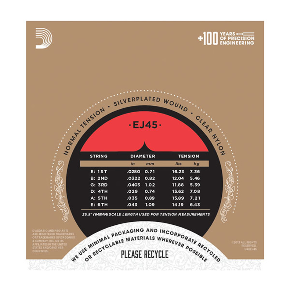 D'Addario EJ45 Pro-Arte Nylon Classical Strings, Normal Tension .28-.43 (3-Pack) - Image 3