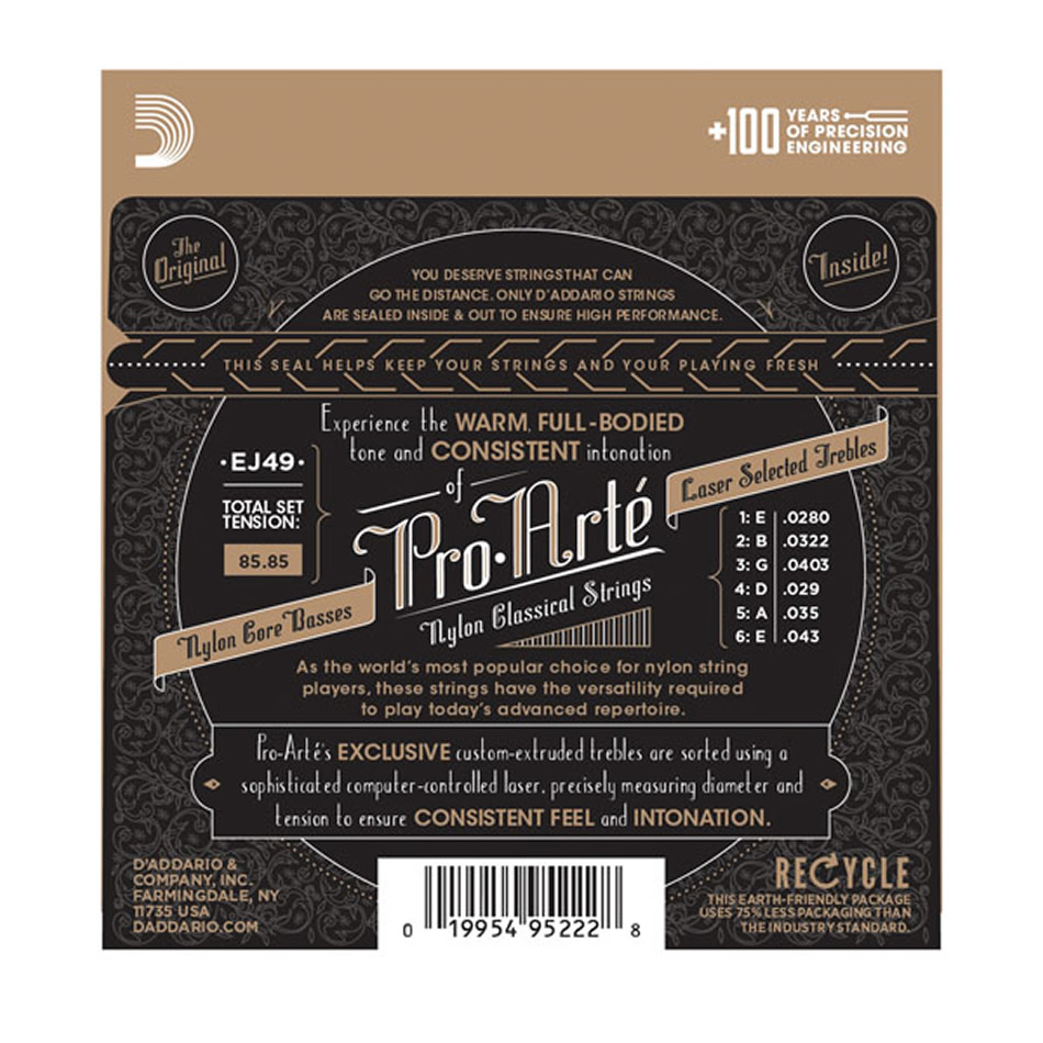 D'Addario EJ49 Pro-Arte Black Nylon Classical Strings 28-43 - Image 3