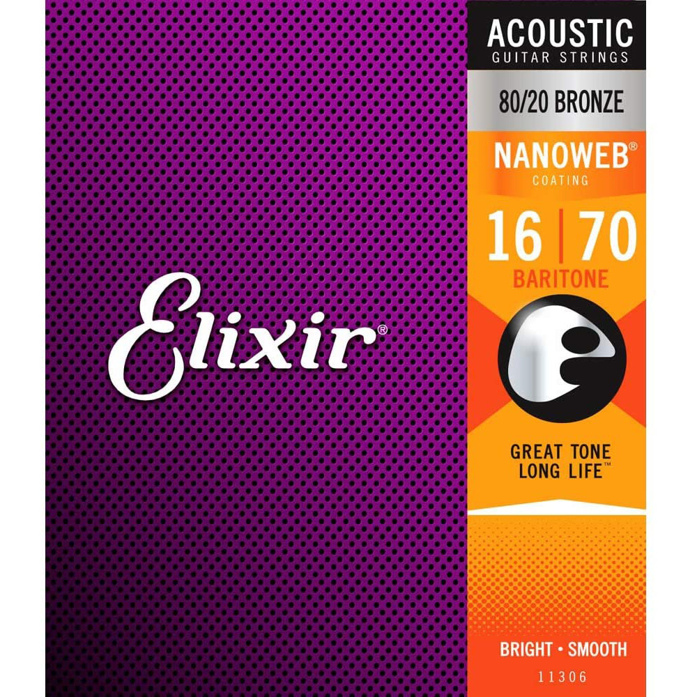 Elixir 11306 Nanoweb 80/20 Bronze Baritone Strings 16-70