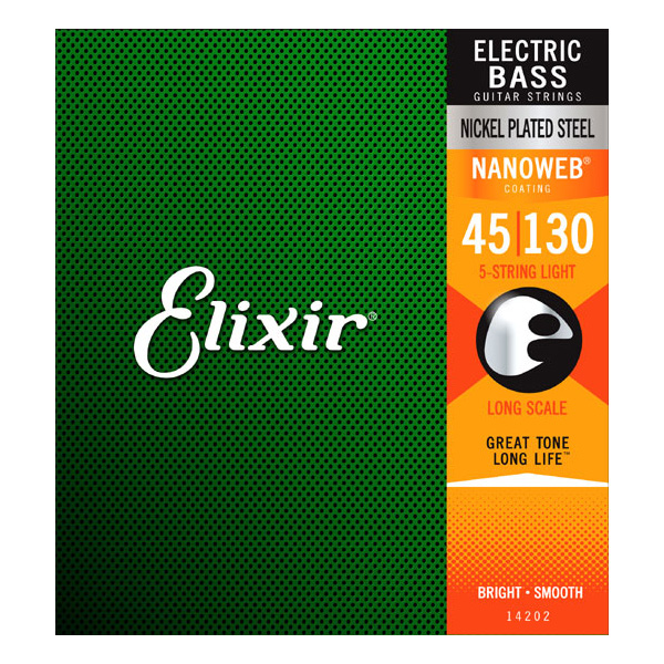 Elixir 14202 Nanoweb Light 5-String Bass Strings (12-Pack)