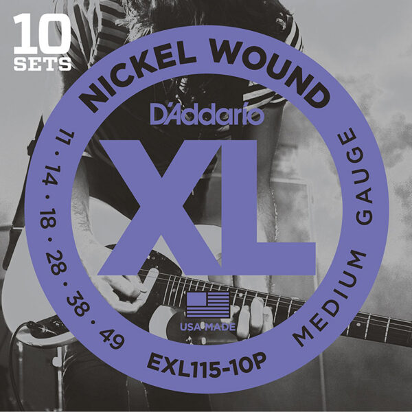 D'Addario EXL115 Nickel Wound Electric Strings 11-49 (10-Pack)