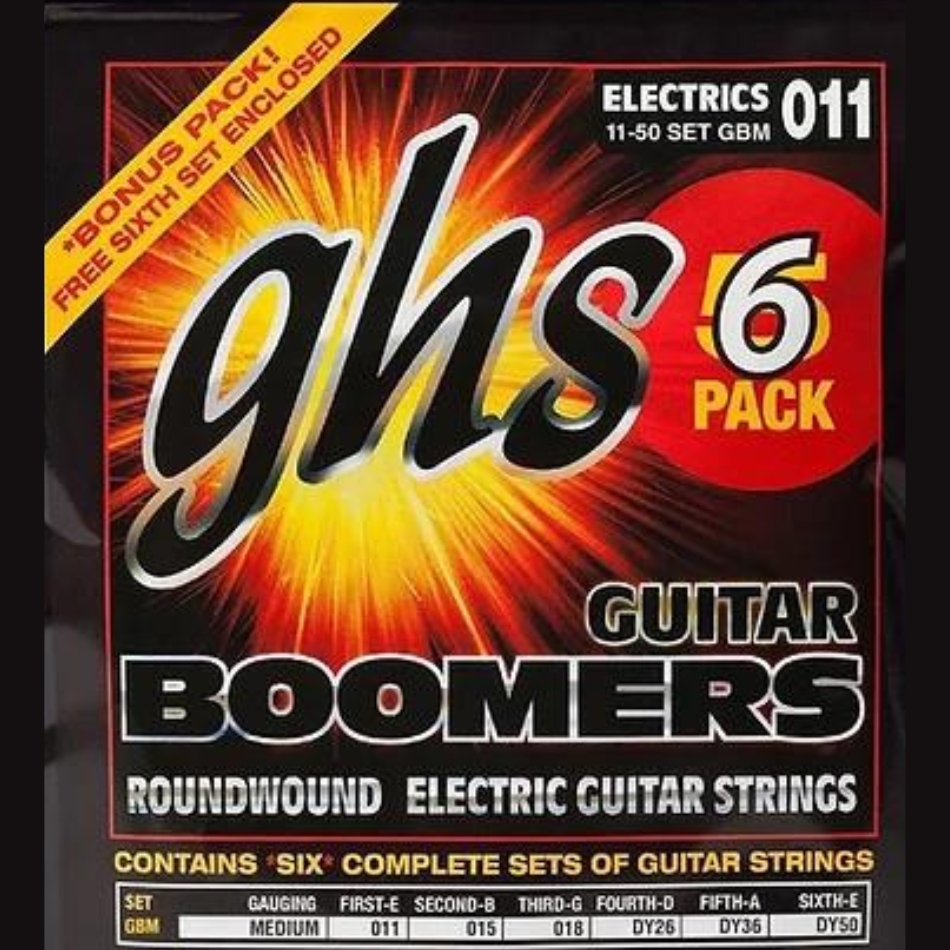 GHS Boomers GBM-5 Nickel Electric Strings, Medium 6-Pack