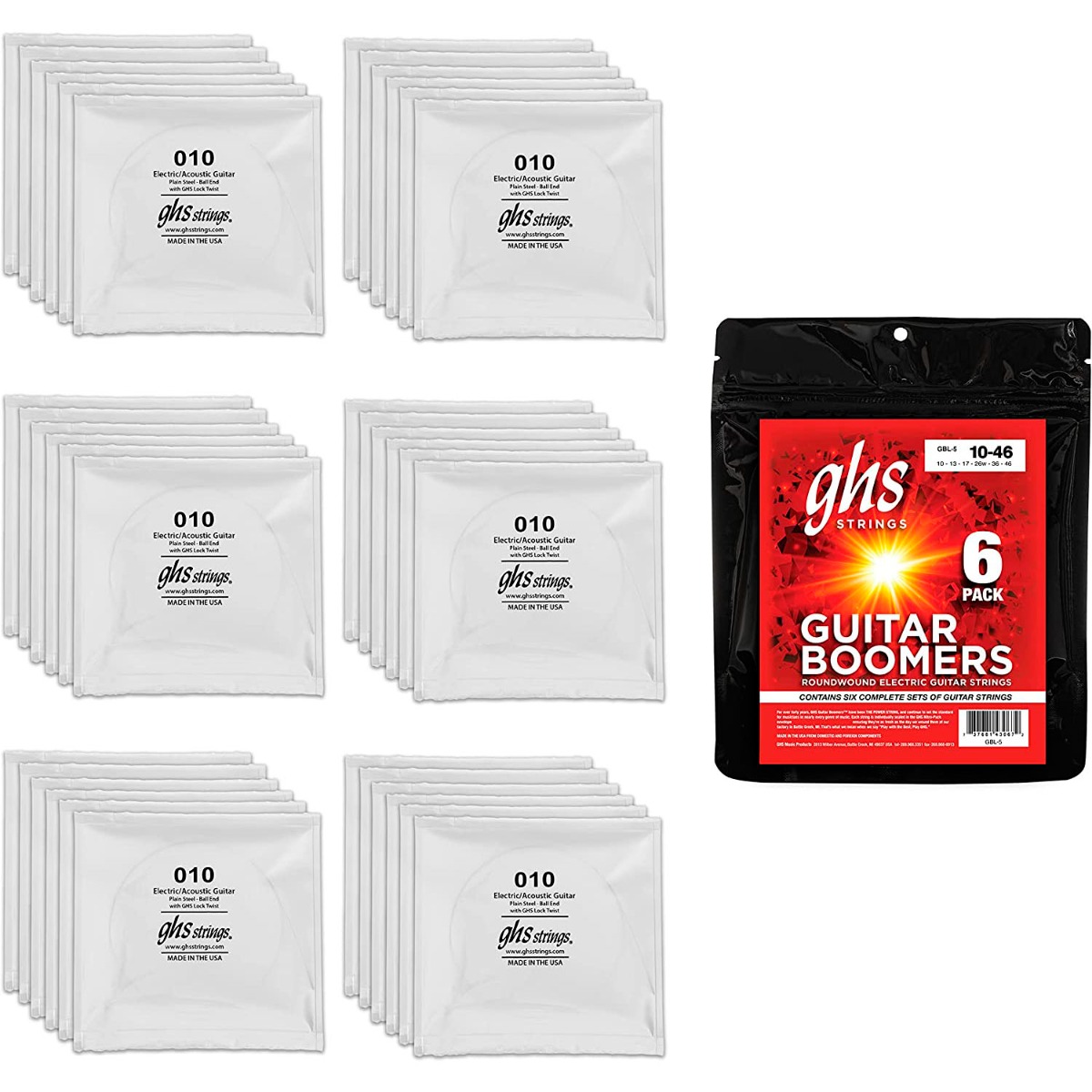 GHS Boomers Light .010 Electric Strings – 5-Pack +1 Free - Image 2