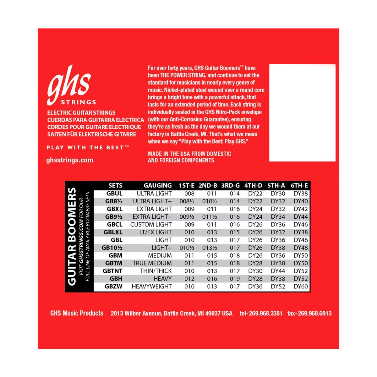 GHS Boomers Electric Guitar Strings 011-050 - Image 2