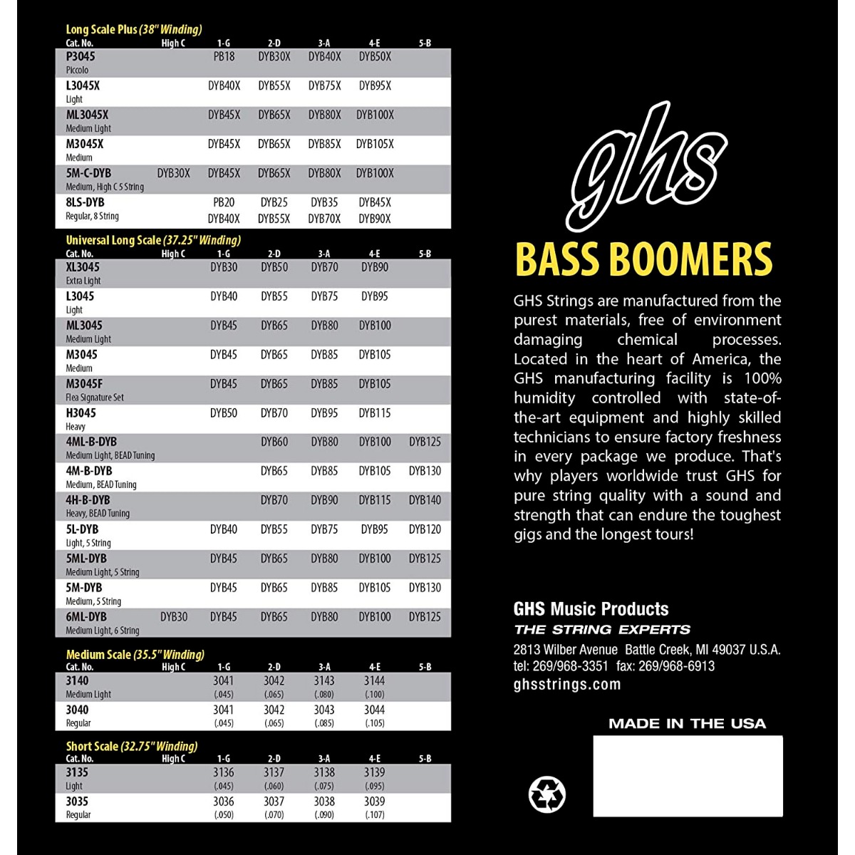 GHS H3045 Bass Boomers 50-115 Heavy Roundwound Set - Image 2